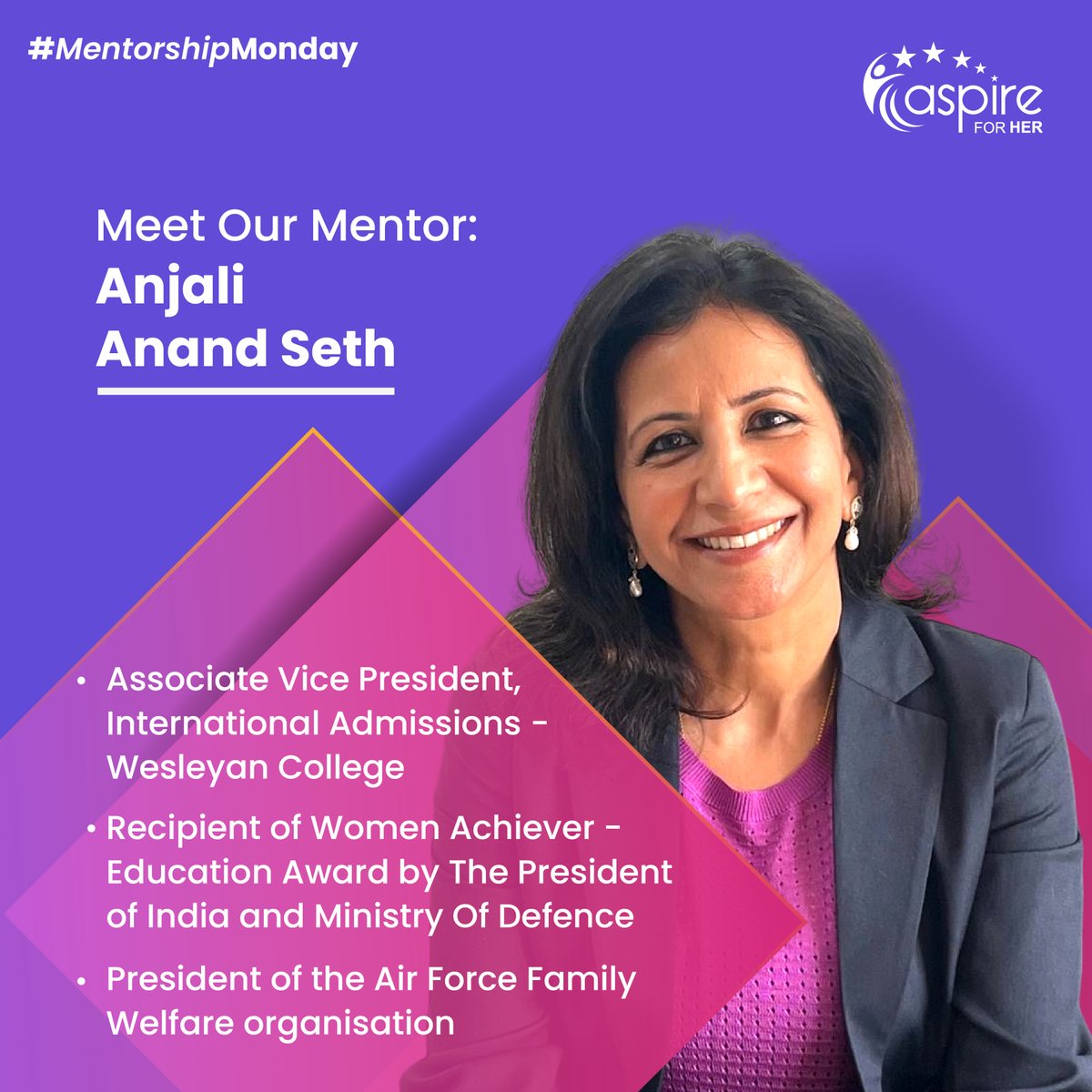 Her expertise in academia & leadership skill building makes Anjali Anand Seth the ideal mentor for those looking for corporate success & for those pursuing higher education. Book a session with her this #MentorshipMonday. Join us - for #AFHMembersOnly: aspireforher.com/mentorship-for…