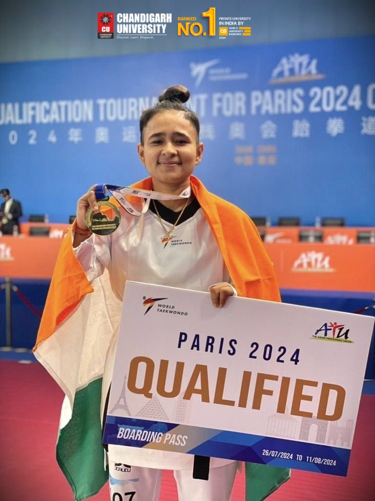 🏅Aruna Tanwar(<a href="/ArunaTanwar1/">Aruna Tanwar PLY</a>), a student at #ChandigarhUniversity and India's top #ParaTaekwondo Player, has clinched a spot in the prestigious Paris 2024 Paralympics! 🇮🇳 

Her gold medal triumph at the 2024 Asian Qualification Tournament in China secured her qualification.

🥋