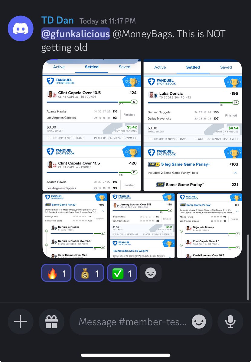 Dylan_Harmon's tweet photo. Another night of GREEN slips in the server get with the winning squad link in bio! 💰 #NBA #NBAPicks #NBASundays #DraftKings #fanduel #PrizePicks #PrizePicksNBA #Bovada #SportsBettingX #SportsPicks #sports #GamblingX #GamblingCommunity #sportsbettor #capper https://t.co/EIk6cK9Vnp