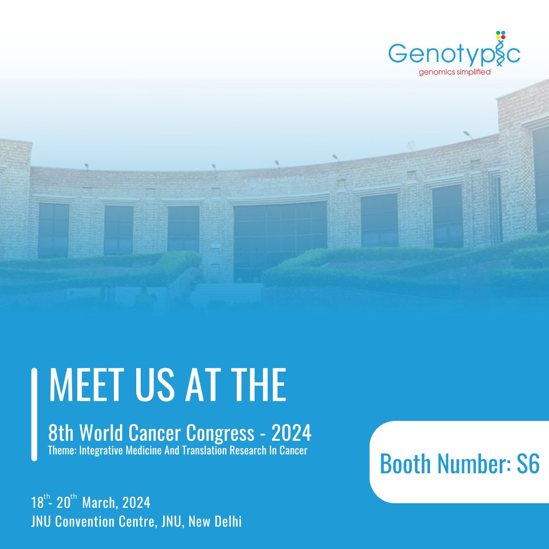 GenotypicTech's tweet image. #GenotypicTechnology is at &quot;8th World Cancer Congress 2024&quot; happening on

🗓 18th - 20th March 2024
📍JNU Convention Centre, JNU, New Delhi

Come meet us at Exhibit booth number S6, let&apos;s shape the future of genomics together in India 

genotypic.co.in