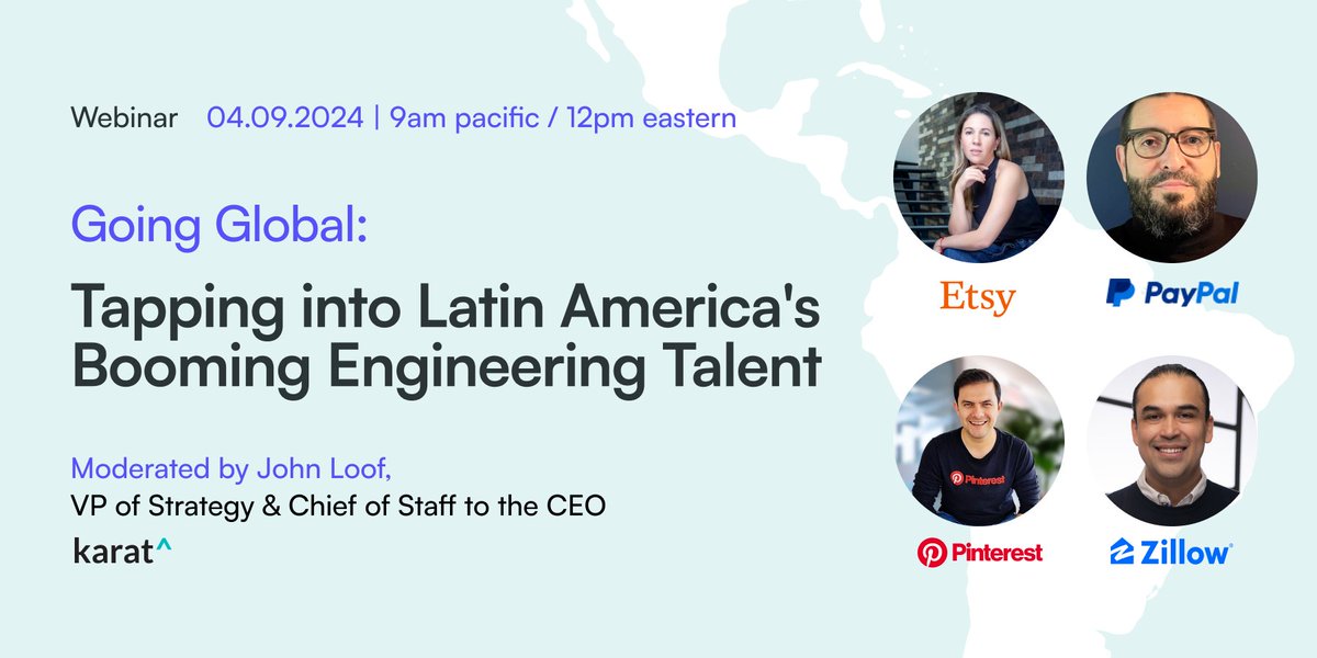 Tap into Latin America’s booming engineering talent with four exceptional talent acquisition and engineering leaders from @PayPal, @Etsy, @Pinterest, and @zillow! Register to join the conversation! 👇 bit.ly/3TDpuFp