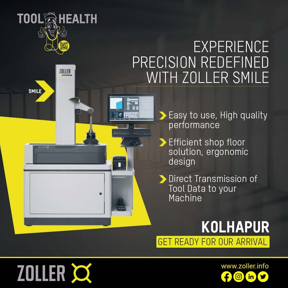 ZollerIndia's tweet photo. Unlock precision like never before with ZOLLER Smile!
Join us at the ZOLLER Tool Health event in Kolhapur on April 11th and 12th, 2024. 
Don't miss this opportunity to witness innovation firsthand at Centre of Excellence (COE), Kolhapur. 
#ZOLLER #toolhealth #precisionengineering https://t.co/XBOtTRICdB
