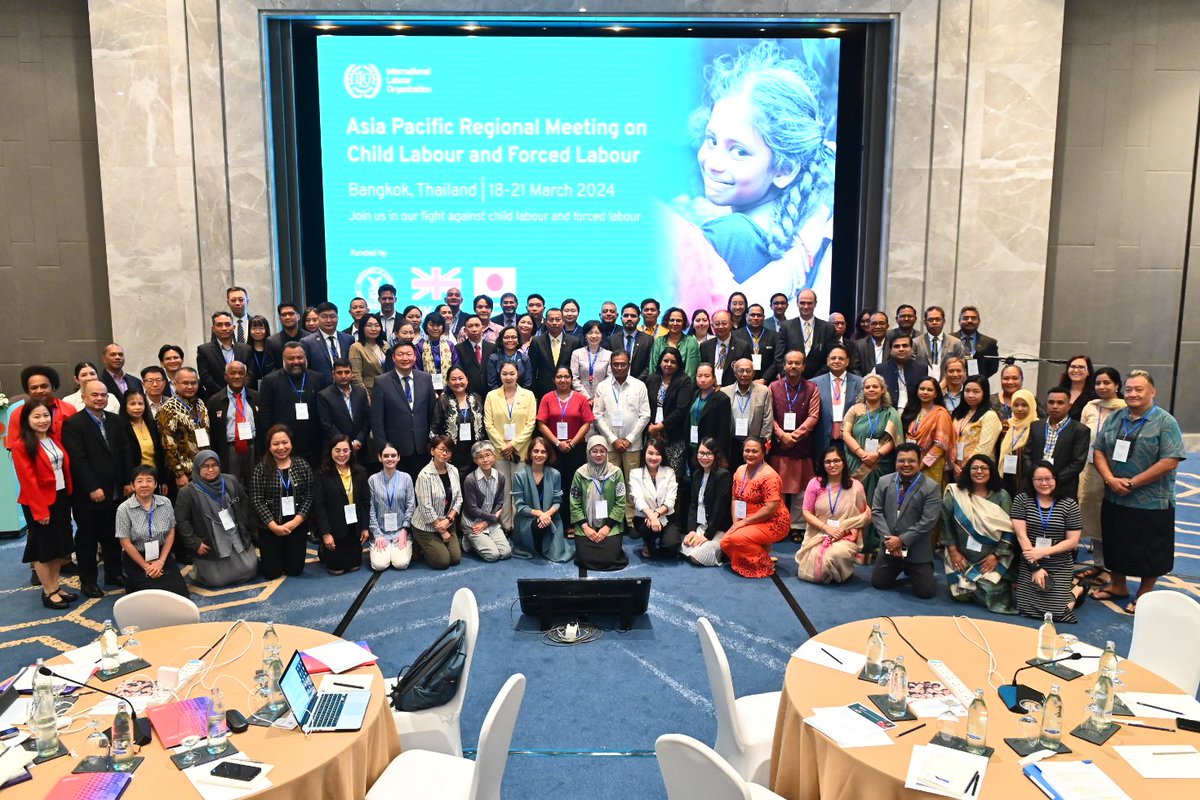 The Asia Pacific Regional Meeting on Child &amp; Forced Labour is underway in Bangkok bringing together govts, employer &amp; worker reps to share good practices, learn from each other’s experience and accelerate progress to end child and forced labour in the region. Supported by 🇯🇵🇬🇧🇺🇸