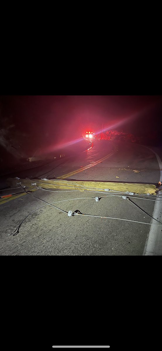 CALFIRESANDIEGO's tweet photo. .@CALFIRESANDIEGO is at scene of a vehicle over the side off Hwy. 76 near Rice Canyon. 76 is closed down due to power lines being down across the road. The closure is from Rice Canyon to Pala Mesa Road. 1 patient was transported to the hospital with minor injuries. #76IC https://t.co/gsBHQIcLOh