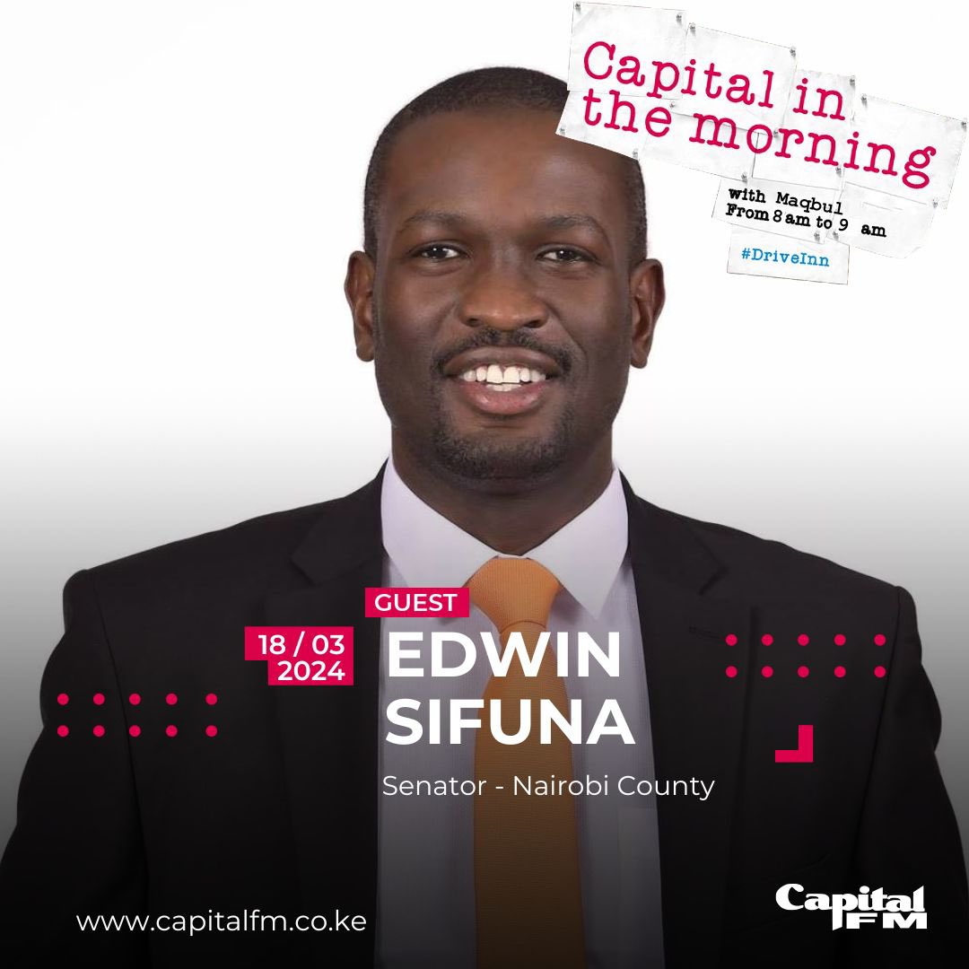 I’ll be talking to the Nairobi City County Senator <a href="/edwinsifuna/">Edwin Sifuna</a> in the next hour. 

What questions would you like him to respond to?

Listen live capitalfm.co.ke/listenlive/

<a href="/984inthemorning/">Capital in the Morning</a> <a href="/CapitalFMKenya/">Capital FM Kenya</a> 
#DriveInn