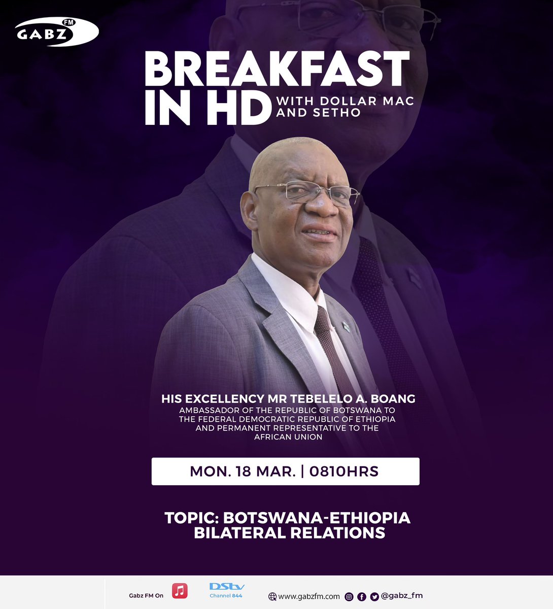 Today's episode of Breakfast in HD will feature an exclusive interview with H.E. Mr. Tebelelo Alfred Boang, Ambassador of Botswana to Ethiopia and Permanent Representative to the African Union. We'll discuss the state of Botswana-Ethiopia bilateral relations, so don't miss out!