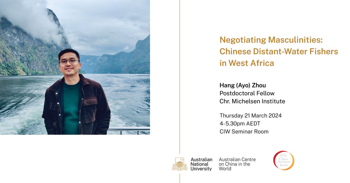 Don't miss CIW Visiting Fellow Hang Zhou's <a href="/cmi_no/">CMI Bergen</a> seminar this Thursday (18 Mar) on China’s Distant Water Fishing (DWF) in West Africa.
👉Register: bit.ly/3PgnCzX