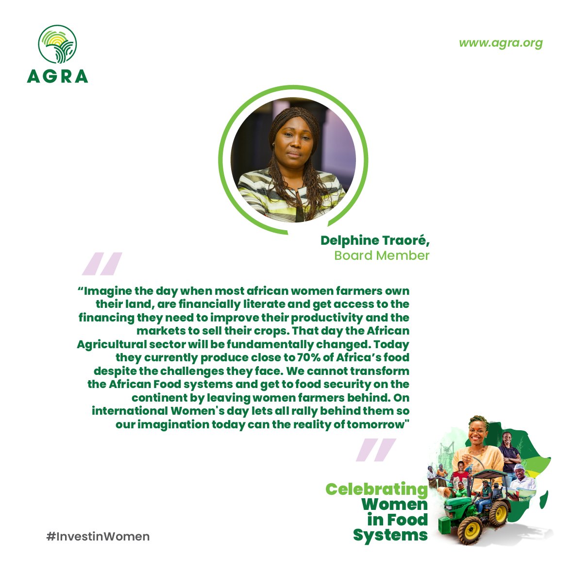 Food Systems | #WomeninFoodSystems 

Investing in women within agrifood systems isn’t just about financial transactions; it’s about fostering resilience, sustainability, and prosperity - <a href="/DMaidou/">Delphine Traoré</a> 

#Investinher