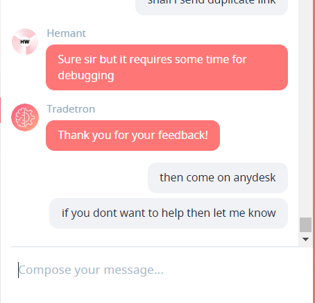 fakesexposed11's tweet photo. @umeshranglani @Tradetron1 build a professional team who are ready to help clients for debugging... if team is giving this excuses then trust me ... it will take months to build strategies on TT https://t.co/A98VujnOvv