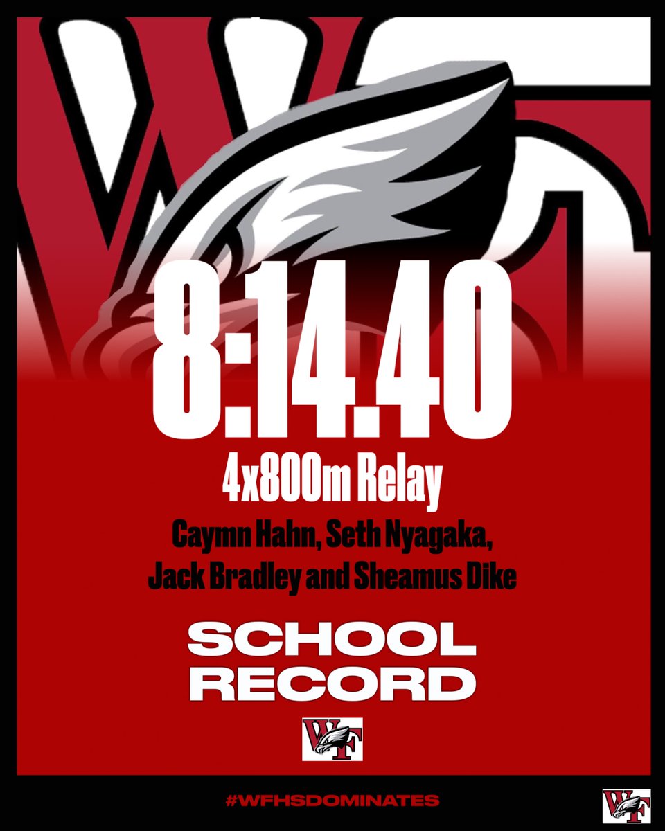 BlackHawksTrack's tweet photo. 🚨SCHOOL RECORD🚨  Junior Caymn Hahn, Freshman Seth Nyagaka, Junior Jack Bradley and Senior Sheamus Dike Break the school record and placed 1st overall in the Elite 4x800m Relay at the Red Mountain Rampage at Red Mountain HS. #wfhsdominates https://t.co/GcGgNzEOd9