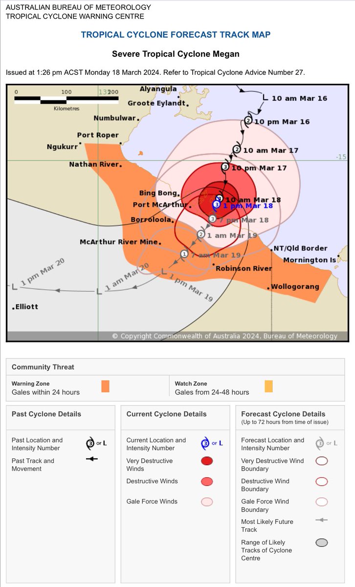 Tropicalcyclon8's tweet photo. STC #Megan Cat 3 making landfall over Pellew Islands &amp; McArthur R Delta SW Gulf of Carpentaria, gusts nearing 200kph having winds from 140-155kph, Centre Island 121mm since 9am this morning &amp; 223mm past 24hrs to 9am https://t.co/dqiCitbAmf