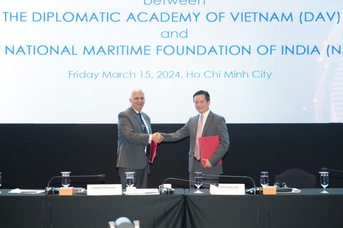 nmfindia's tweet photo. We eagerly anticipate the promising prospects of this collaboration.
#NationalMaritimeFoundation #DiplomaticAcademyofVietnam #India #Vietnam #OceanDialogue #maritimeawareness https://t.co/aw1jfrqYI1