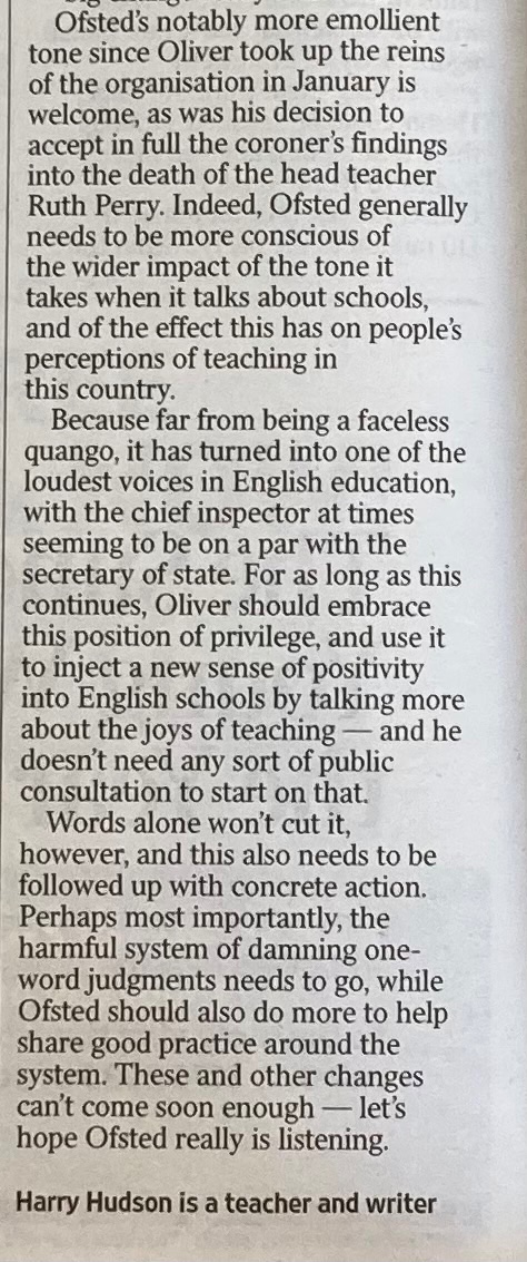 ‘Let’s hope Ofsted really is listening’ My latest piece in today’s @thetimes 👇