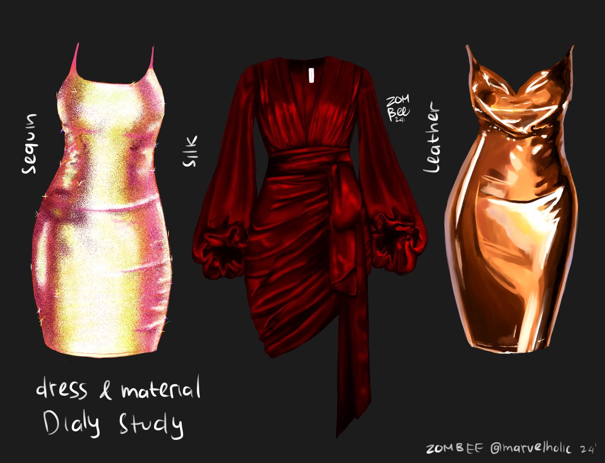 byzombee's tweet photo. Day 5
Texture, shape, fold, reflection & realistic fabric effect.
Brush sensitivity, contrast, blending core.
Kind of fabric, shape of fold & details study!
*Check qrt for ref & speedpainting
#ZombeeStudy #BelajarBarengZombee https://t.co/FfVoq7BCsY