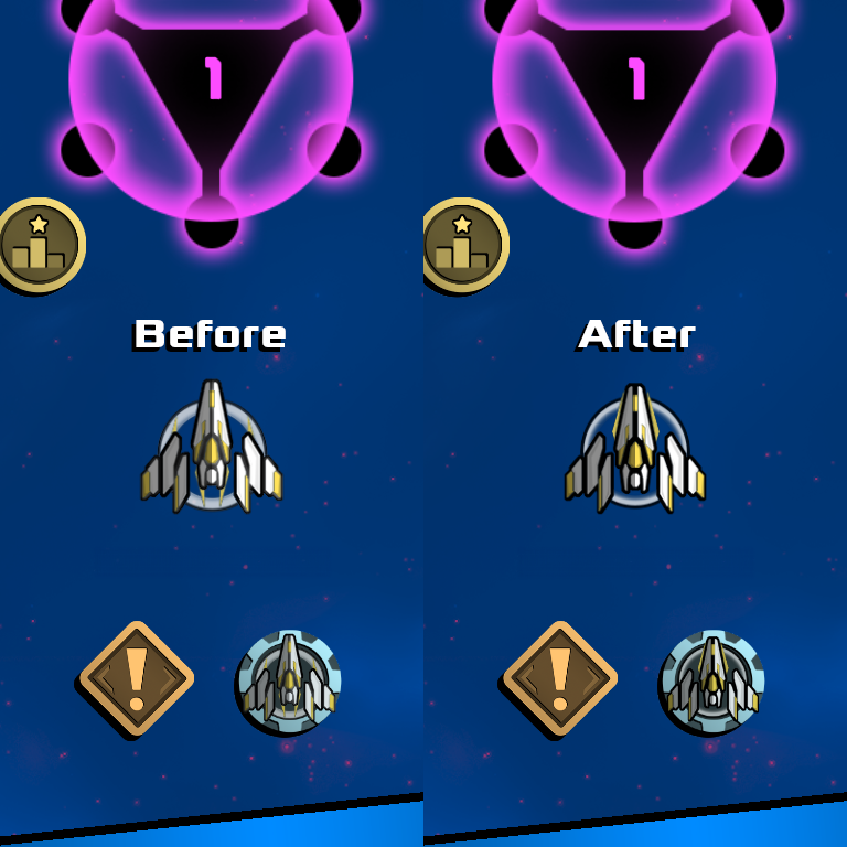 I've made some small changes to the spaceship. But more importantly I've finally dealt with a graphic bug! It's crispier now!

| #indiegame #gamedev #mobilegames #graphics |