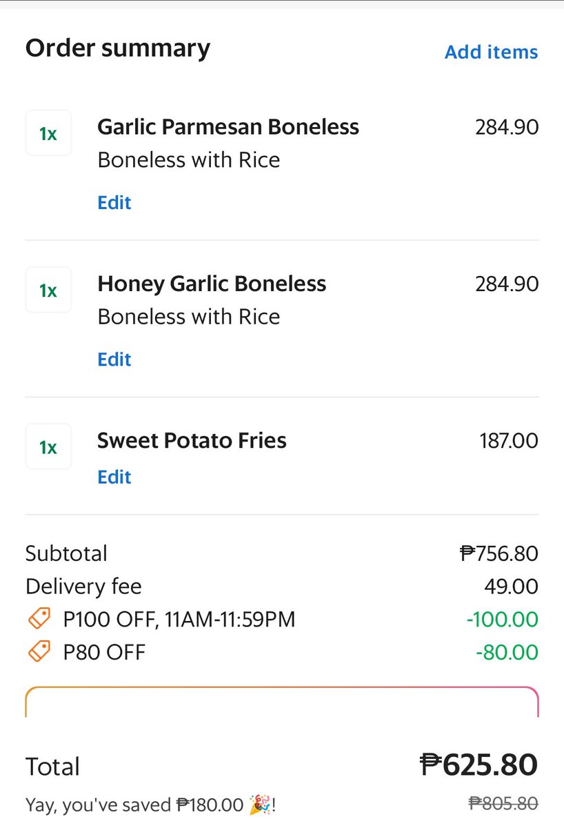 ‼️GRAB FOOD DISCOUNT‼️

just now discovered that you can actually STACK grabfood vouchers?? (fpanda could never 😵‍💫) 

Discount totalled to ₱180 🤩🥳