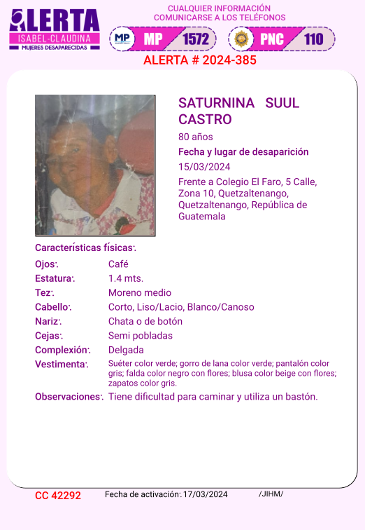isabel_claudina's tweet photo. #AlertaIsabelClaudina
🚨 Ayúdenos a encontrar a
SATURNINA SUUL CASTRO
Desapareció el 15 de marzo de 2024
Cualquier información comunicarse al teléfono 📞 1572
Gracias por difundir esta información❗ https://t.co/GIiRCgZG1h