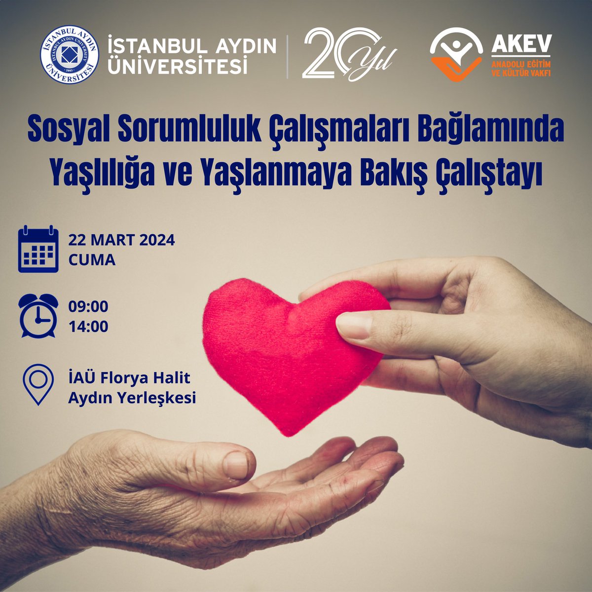 AKEV1995's tweet photo. AKEV sosyal sorumluk çalışmaları ile ilgili 10 farklı alanda çalıştay serisi düzenliyor. Bu çalıştay serisinin ilki 👇

📌 Sosyal Sorumluluk Çalışmaları Bağlamında Yaşlılığa ve Yaşlanmaya Bakış Çalıştayı 

📆 22.03.2024 

⏰ 09.00-14.00 

@drmaydin 
@iaugsf_ 
@IAUKampus https://t.co/n3kASwXDOn