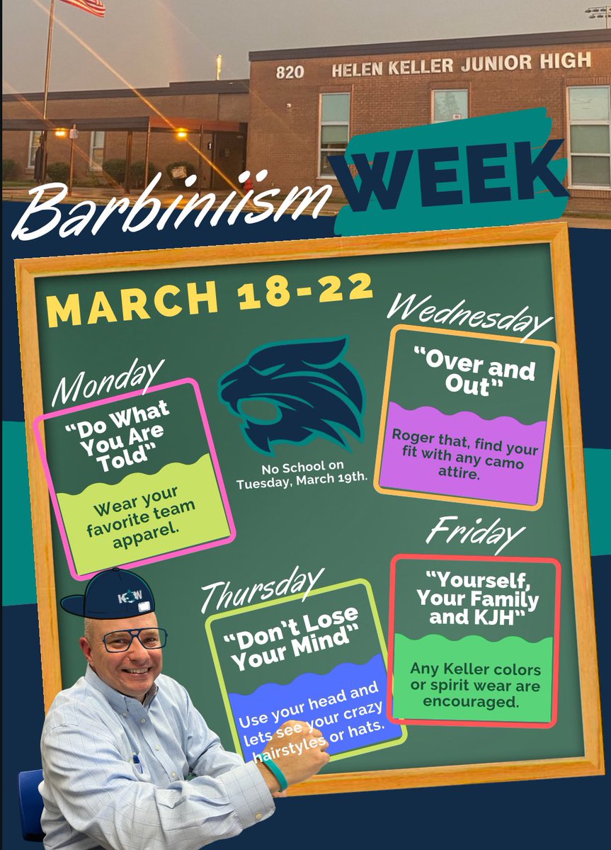 What is your favorite Mr. Barbini saying? Let’s find out this week by exploring some of his favorite sayings by participating in a #spiritweek. One more week until #SpringBreak. #TogetherAsOne