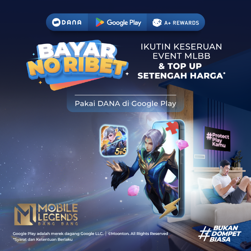 danawallet's tweet photo. Top up MLBB SETENGAH HARGA &amp; no ribet pakai DANA di Google Play. Top up sekarang!