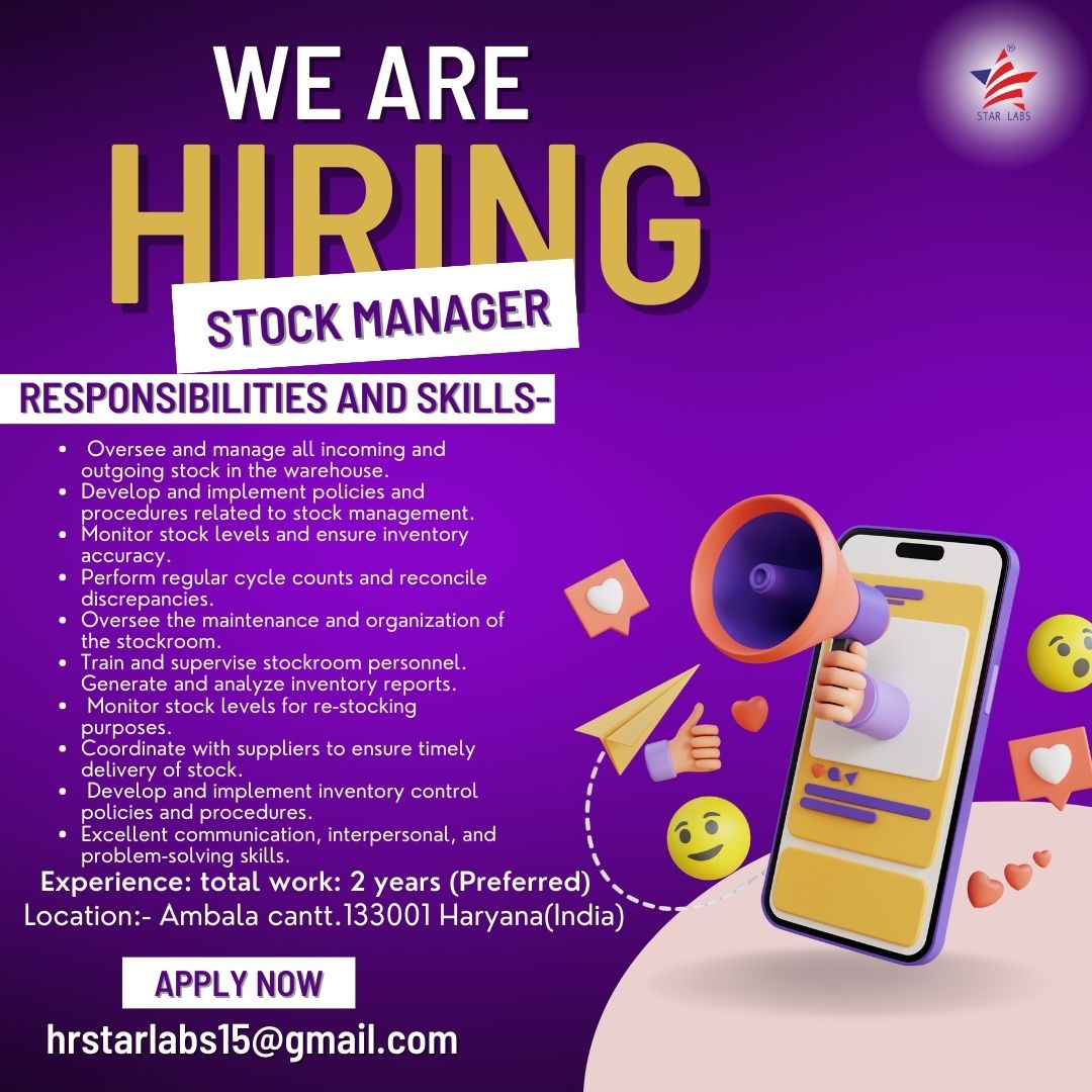 We are Hiring -Stock Manager !

#warehousemanagement #logistics #supplychain #supplychainmanagement #logisticsmanagement #transportation #supplychainsolutions #logisticssolution #ecommerce #automation #starlabs #starlabsglassware #biofine #excluzoequipment #scientificlabwear