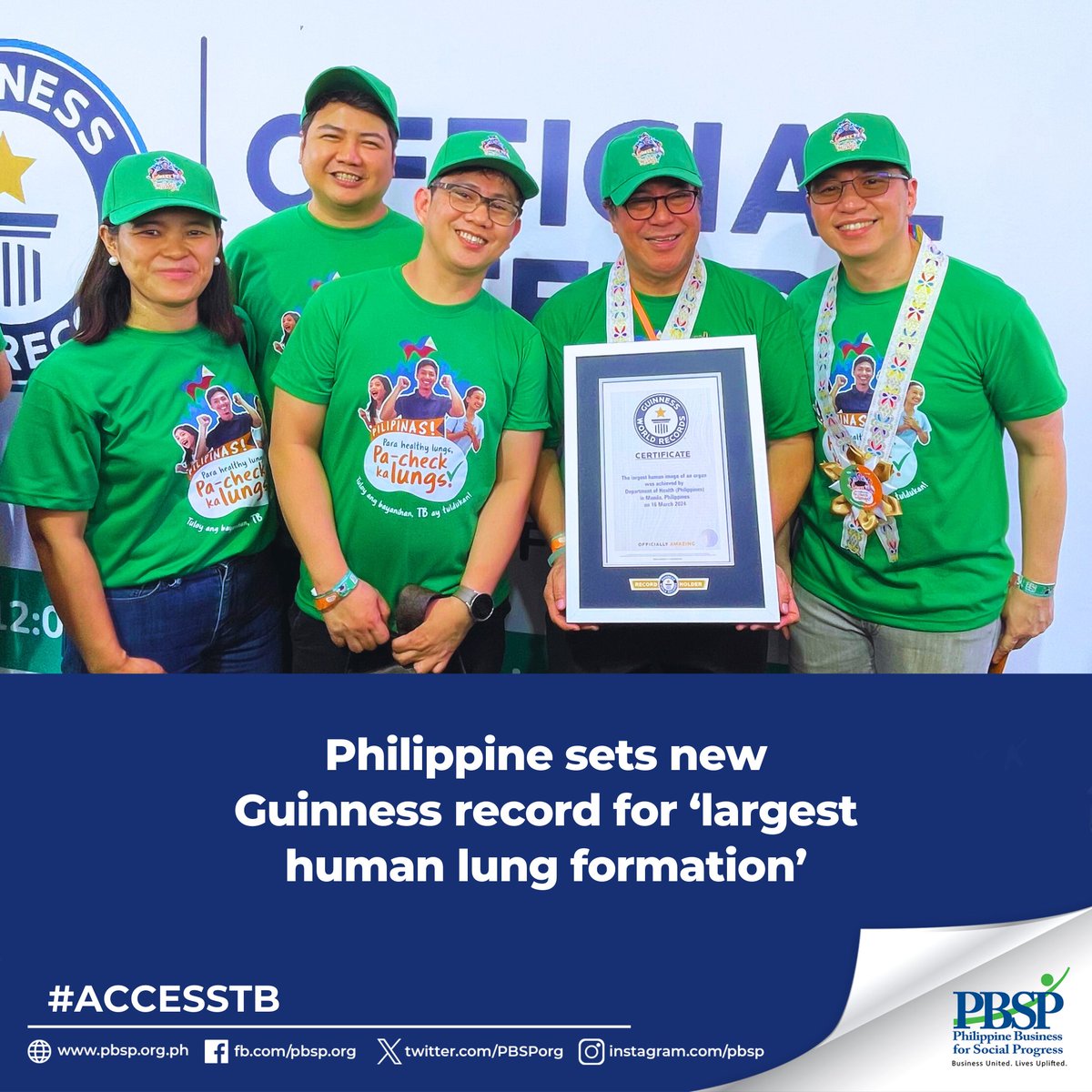 READ MORE: bit.ly/43kiRuQ 'The country has set a new Guinness World Record for the largest human lung formation after close to 6,000 participants showed up at the Quirino Grandstand in Manila to raise awareness on tuberculosis (TB).' #ACCESSTB #PBSP