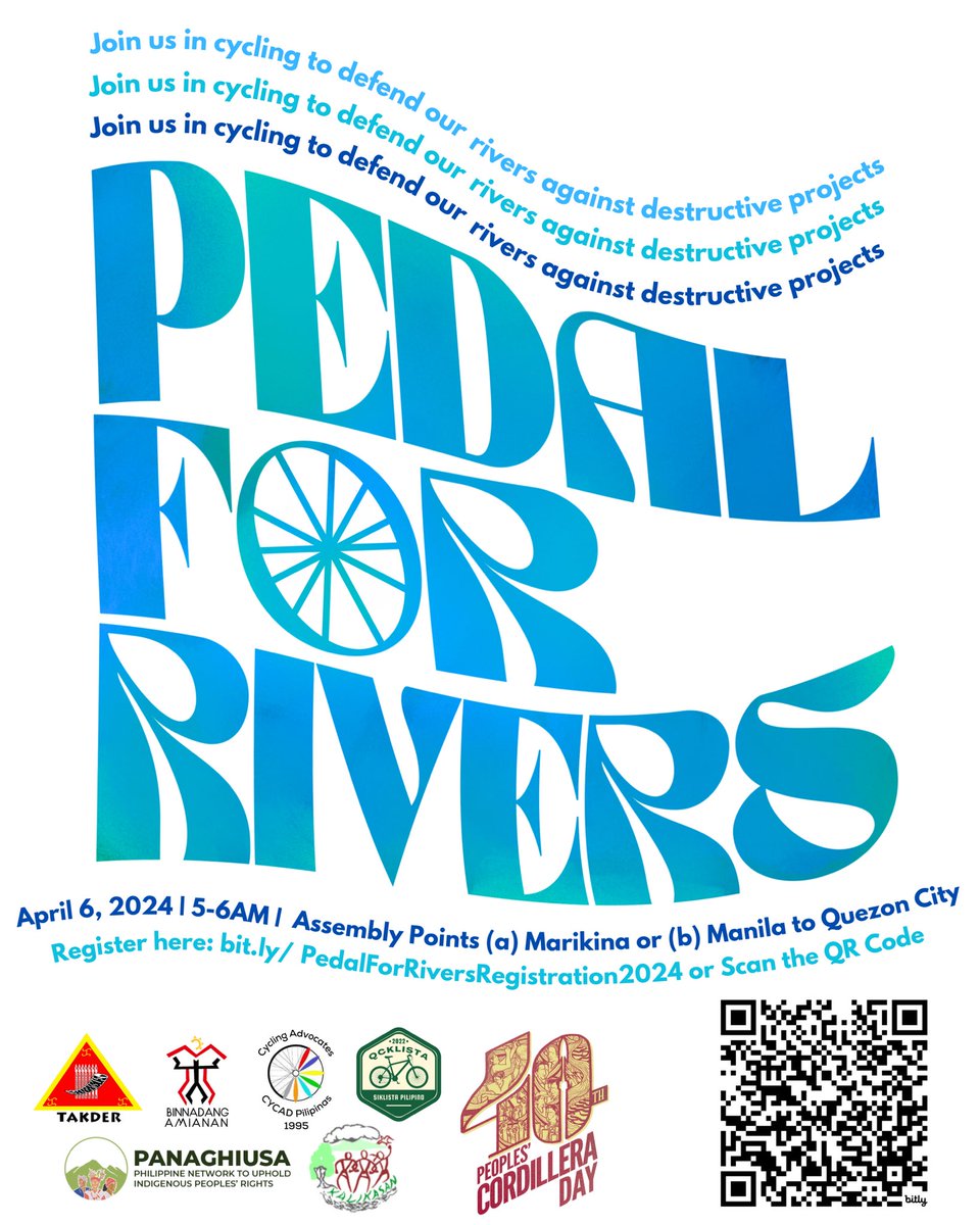 Join #PedalForRivers Year 3 and fuel your passion for cycling while championing Indigenous Peoples’ rights and joining them in their efforts to protect and preserve the nature particularly rivers. Register here: bit.ly/PedalForRivers… #40thCD #DefendCordilleraPH