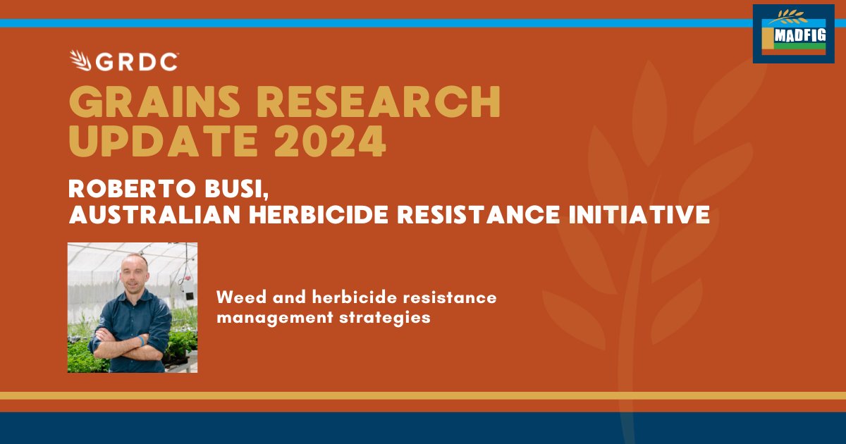 Are you keen to learn more about weed and herbicide resistance management strategies? Tomorrow’s presentation from @robbert115, Australian Herbicide Resistance Initiative is one not to be missed!

@theGRDC @GRDCWest