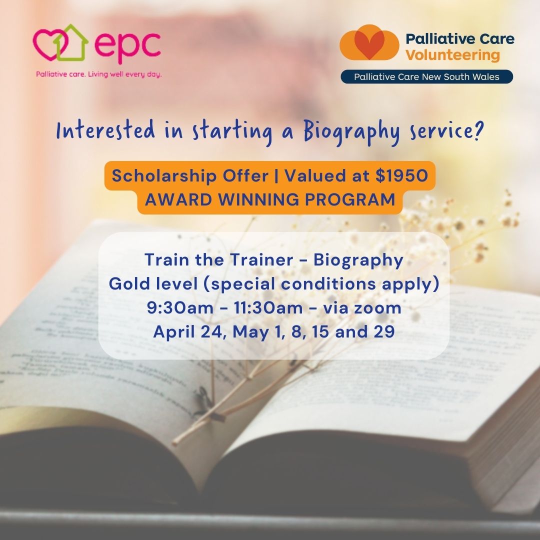 Are you interested in starting a Biography service? Palliative Care NSW and EPC Eastern Palliative Care are excited to offer one lucky PCNSW member a scholarship for training on how to develop and run a palliative care volunteer biography service. volunteerhub.com.au/interested-in-…