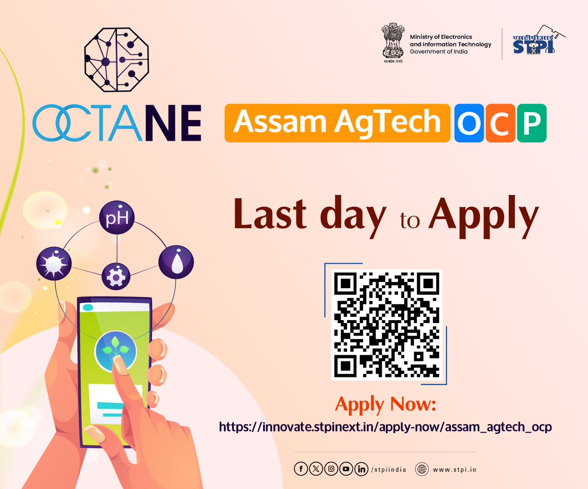 Calling all #startups revolutionizing agriculture! 📢 Don't miss out on the opportunity to be a part of Assam AgTech OCP. Today's the last day to submit your application! Join us in shaping the future of farming in the state. Apply: innovate.stpinext.in/apply-now/assa…