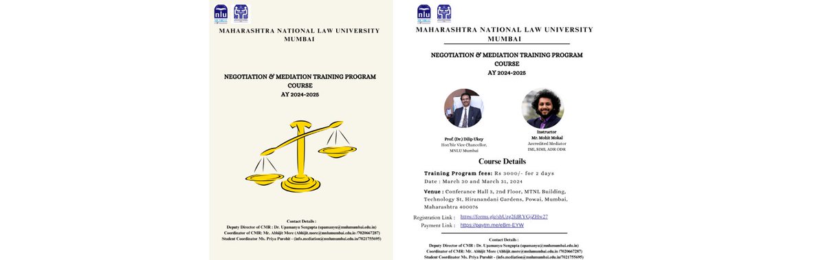 Maharashtra National Law University Mumbai Organizes Negotiation & Mediation Training Program Course for more details click on lnkd.in/dfuQ4RNK