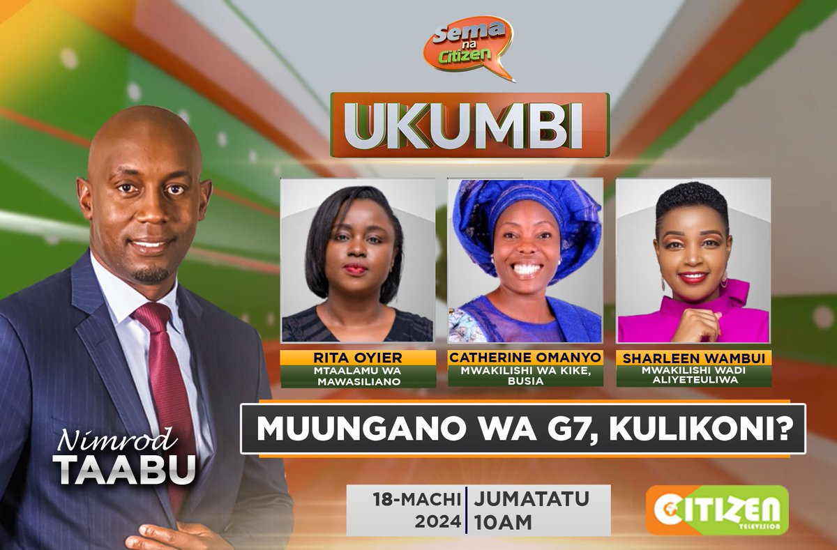 Jiunge nami leo kwenye runinga ya @citizentvkenya kuanzia saa nne , tukijadili maswala yanayo tuhusu sote. #SemaNaCitizen