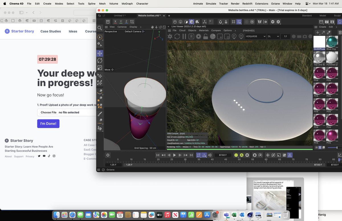 7 hours and 29 minutes of deep work in the books. 

Texturing in Cinema4d, feels like I'm breaking through the iceberg. Feels like progress, going to keep pushing through.