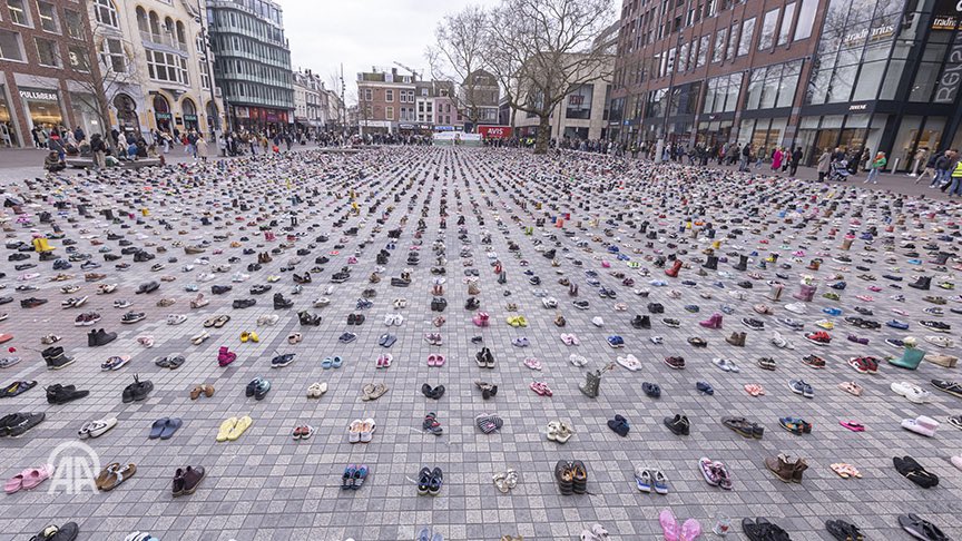 abierkhatib's tweet photo. 14,000 Palestinian children's shoes that were killed by Israel were on display in Utrecht, the Dutch city, to raise awareness about  Israel’s crimes in #Gaza 

Via @aa_arabic https://t.co/txuS4UDWbn