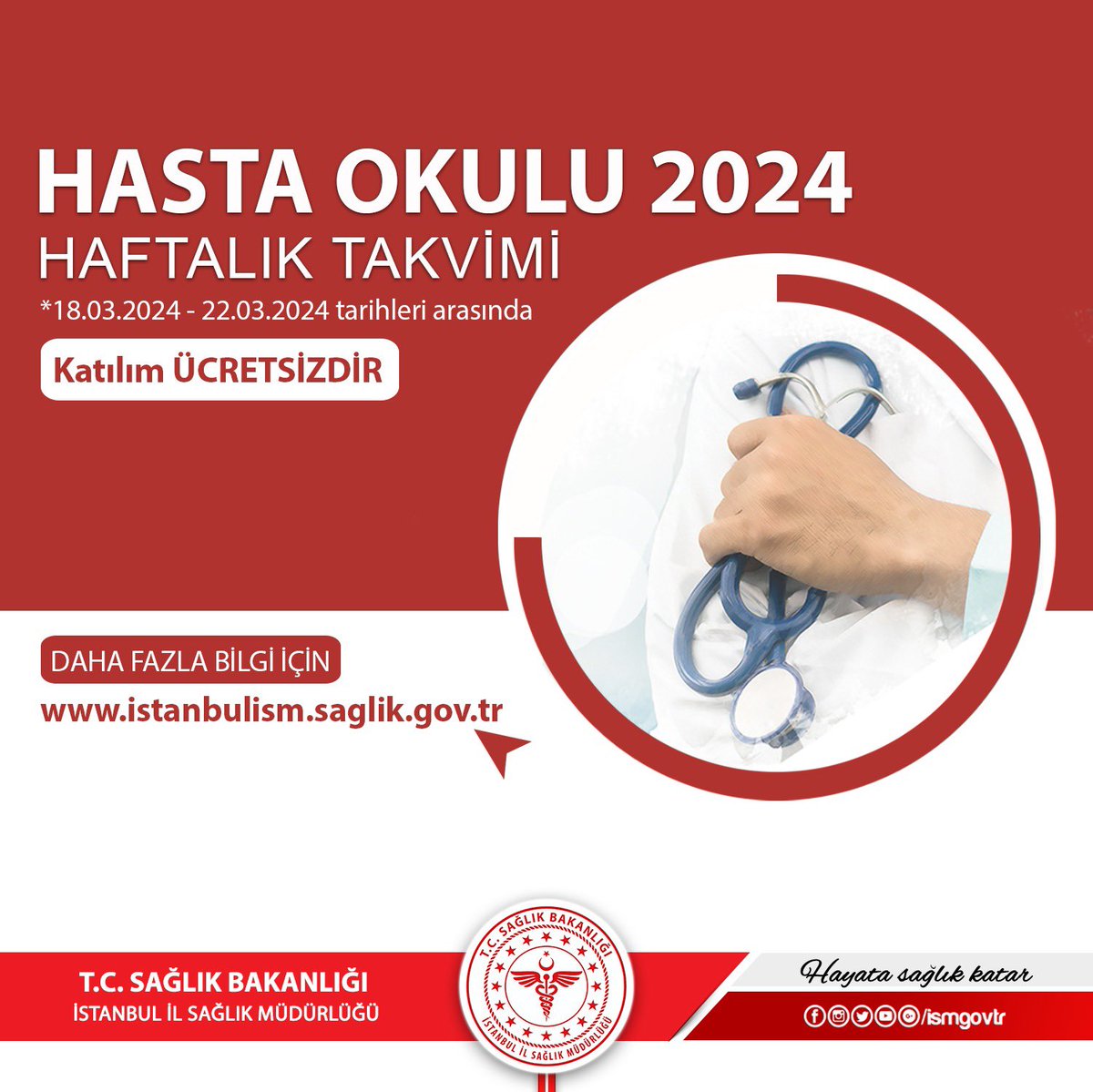 ismgovtr's tweet photo. Haftalık Hasta Okulu Programları ve detaylarına, web sitemizi ziyaret ederek erişebilirsiniz.👇

https://t.co/NHHcXMA2qg

📍Katılım ücretsizdir. https://t.co/GOzOLYHalk