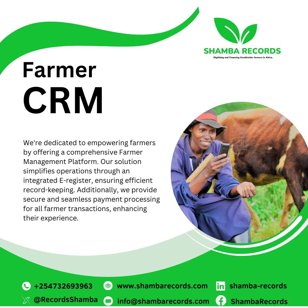Wishing you a great start to the week! At Shamba Records, we empower farmers through our comprehensive Farmer Management Platform. Streamline operations with an integrated E-register, ensuring efficient record-keeping.  #FarmerCRM #SecurePayments #SHAMBARECORDS
