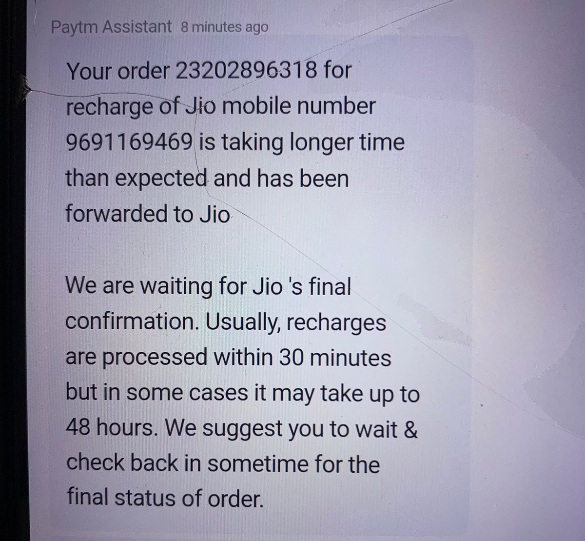 aakarsh0712's tweet photo. Paytm Fast Recharge is so fast that money has been deducted from my Account in 5 sec but Recharge gonna take 48 Hours to Reflect in my Jio account. 

It's Like if a Patient needs an Ambulance at the time of a Heart attack. It will come in the next 48 House till the patient dies. https://t.co/ucdHBe2F9i