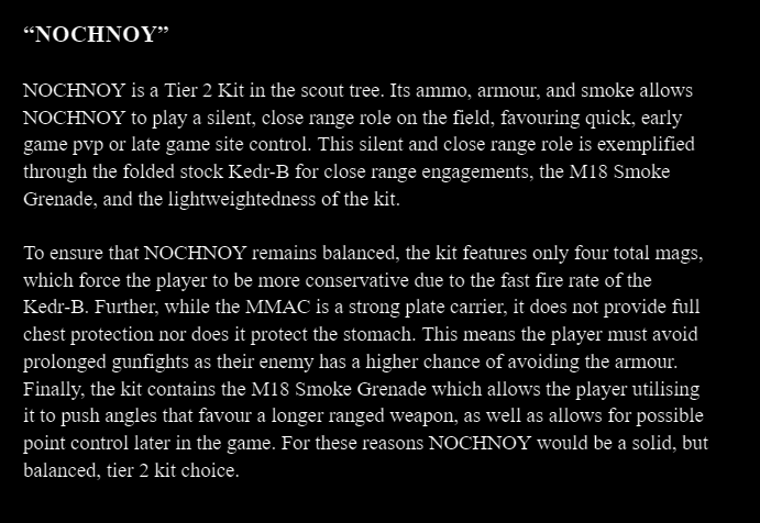 this is my other submission to the <a href="/tarkovarena/">Escape from Tarkov: Arena</a>
#ArenaPreset competition...

The "NOCHNOY" Kit