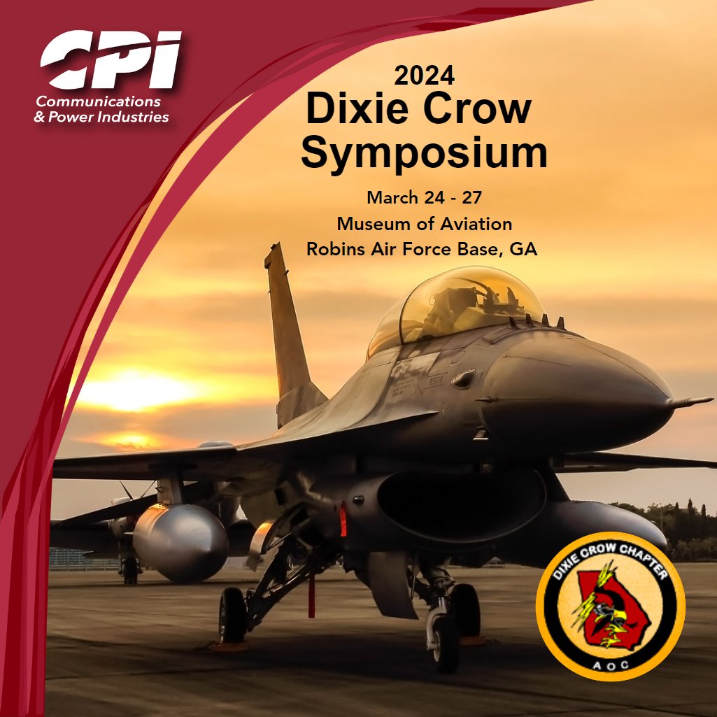 Save the date! CPI will be at the Dixie Crow Symposium 2024 in Robbins AFB, GA, from March 24 to 27. Stop by Booth 64  to discover how our electronic warfare and radar testing solutions are helping shape aerospace technology. #CPII #DixieCrowSymposium2024