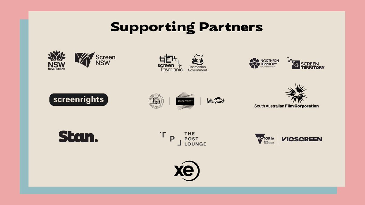 A HUGE thank you to our Supporting Partners @ScreenNSW, @ScreenTasmania, Screen Territory, @screenrights1, @Screenwest, South Australian Film Corporation, @StanAustralia, The Post Lounge, @wearevicscreen & @xe, without whom #ScreenForever 38 wouldn't be possible. 👏🏽