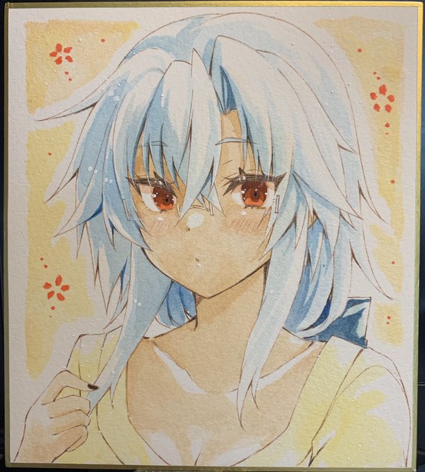 大和おねいちゃん色紙はインクこぼして失敗しちゃったので😂武蔵しゃんは透明水彩で塗りました 