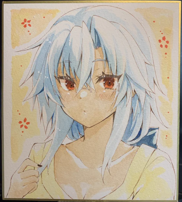 大和おねいちゃん色紙はインクこぼして失敗しちゃったので武蔵しゃんは透明水彩で塗りました 