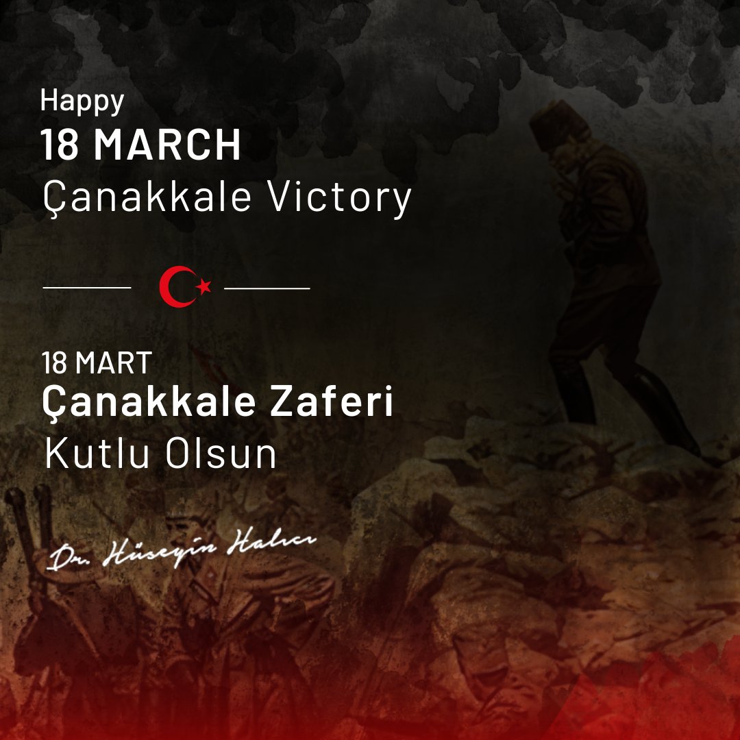 18 Mart Çanakkale Zaferi'nin 109. yılında, tüm şehitlerimizi ve Ulu Önder Gazi Mustafa Kemal Atatürk'ü saygıyla anıyoruz. 🇹🇷

#18Mart #ÇanakkaleGeçilmez #Çanakkale #Drhüseyinhalıcı #hüseyinhalıcı
