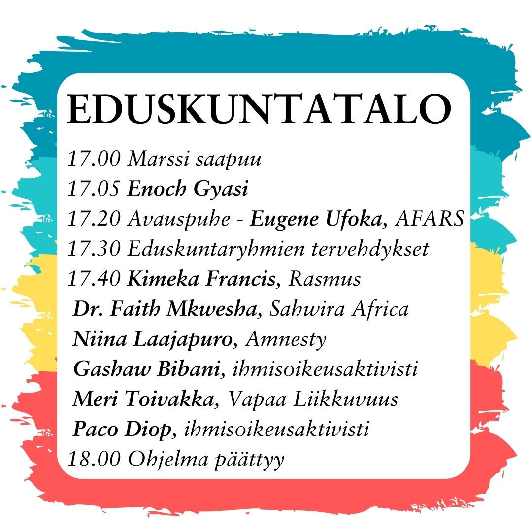 Hei, Suomi Finland! Näytetään 🇫🇮 tuki ja solidaarisuus torstain YK:n rasisminvastaisen päivän marssilla! Marssin upea ohjelma, artistit ja puhujat on tässä, ota kyltit ja kaverit kainaloon ja liity mukaan kulkueeseen! ❤️ #FightRacism #RasismistaVapaaSuomi #FinlandWithoutRacism