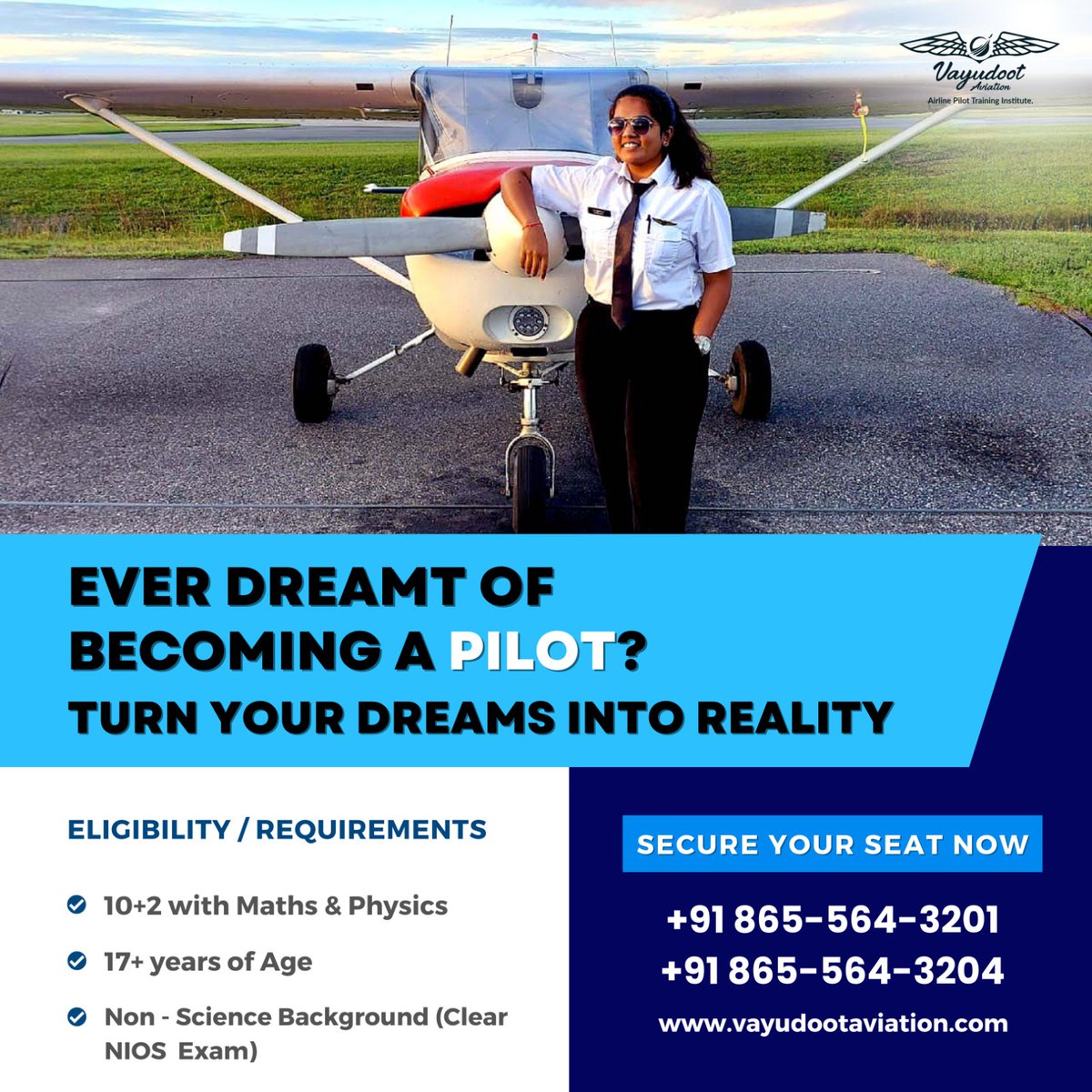 Calling all future aviators! 📢 Embark on your pilot journey now.

What makes us stand out :
✈️ Affordable fees
✈️ Professional Instructors

For more :
☎️ +91 8655643201 / 8655643204
🌐vayudootaviation.com

#vayudootavaiation #cpl #pilottraining #Avgeek #dgca.