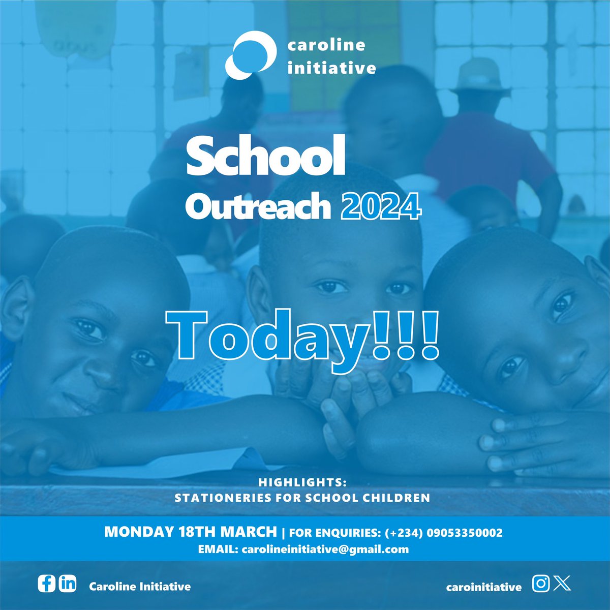 Happening today! Finally, today is the day we have been waiting for. Together, let’s ensure every child has access to resources to shape their life.

#Carolinelnitiative #childrenempowerment #educationforall #qualityeducation #globaldevelopment #sdg4 #sdgaction