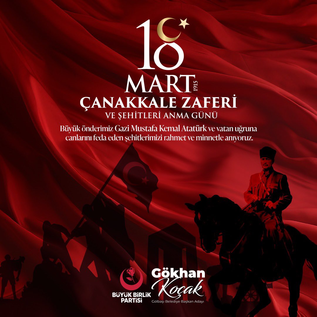 Büyük önderimiz Gazi Mustafa Kemal Atatürk ve vatan uğruna canlarını feda eden şehitlerimizi rahmet ve minnetle anıyor, aziz hatıraları önünde saygıyla eğiliyoruz.

#18MartÇanakkaleZaferiveŞehitleriAnmaGünü