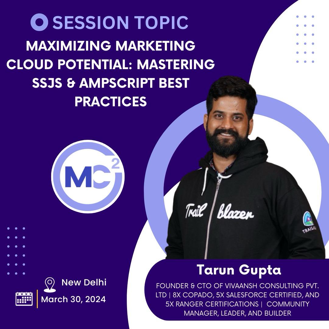 MC² (@mc2_event) on Twitter photo Learn all about SSJS and AMPScript Best Practices with our Speaker: Tarun Gupta
Not yet registered bit.ly/3ULoTm9March 30, 2024, 9:00 AM (IST), Radisson Blu, Delhi
<a href="/SenpaiTech/">TechSenpai</a>
<a href="/ValueHub_/">Valuehub</a>
<a href="/360degreecloud/">360 Degree Cloud</a>
<a href="/HztlDigital/">Horizontal Digital</a>
#MarketingChampion #MomentMarketer Learn all about SSJS and AMPScript Best Practices with our Speaker: Tarun Gupta
Not yet registered bit.ly/3ULoTm9March 30, 2024, 9:00 AM (IST), Radisson Blu, Delhi
<a href="/SenpaiTech/">TechSenpai</a>
<a href="/ValueHub_/">Valuehub</a>
<a href="/360degreecloud/">360 Degree Cloud</a>
<a href="/HztlDigital/">Horizontal Digital</a>
#MarketingChampion #MomentMarketer