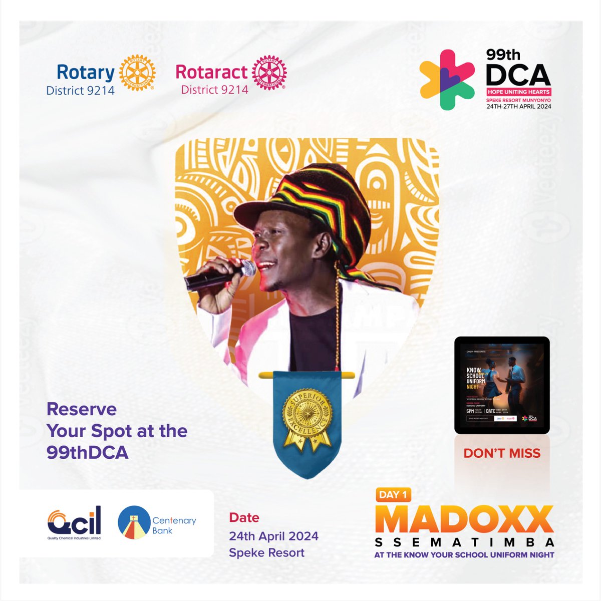 Get ready to be blown away! Each theme night at the #99thDCA will feature a celebrated artist performing live on stage! From electrifying performances to soul-stirring melodies, Munyonyo is about to ignite with unforgettable music!