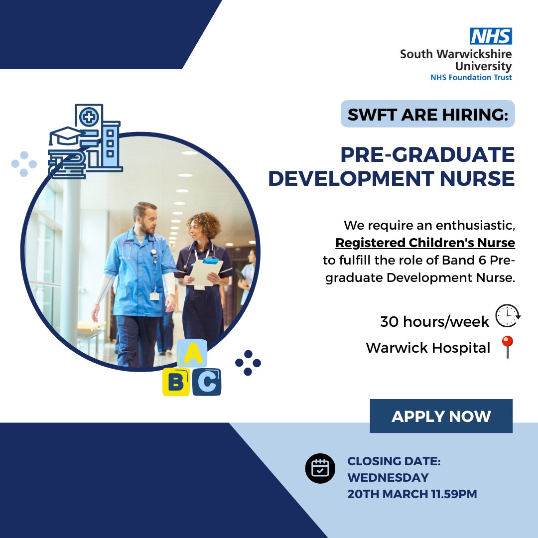Please note: This role is specifically open to a Registered Children's Nurse!🚸🌈 Forward onto colleagues, friends and childrens nurses you think may be interested! Link to trac: jobs.swft.nhs.uk/#!/job/v6107314 (and in our Bio!🔗) #NHSjobs #warwickshire #NHSnurse